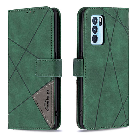 Custodia Portafoglio In Pelle Cover con Supporto B08F per Oppo Reno6 Pro 5G India Verde