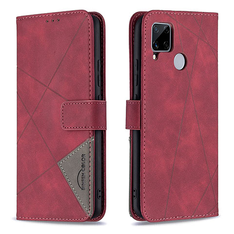 Custodia Portafoglio In Pelle Cover con Supporto B08F per Realme 7i RMX2193 Rosso