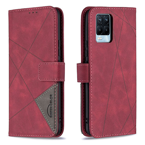 Custodia Portafoglio In Pelle Cover con Supporto B08F per Realme 8 Pro Rosso