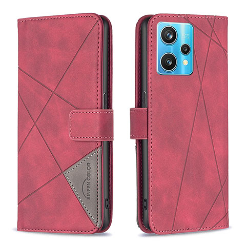 Custodia Portafoglio In Pelle Cover con Supporto B08F per Realme 9 4G Rosso