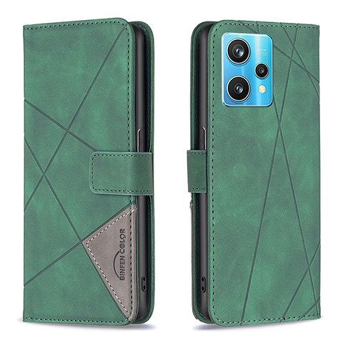 Custodia Portafoglio In Pelle Cover con Supporto B08F per Realme 9 4G Verde