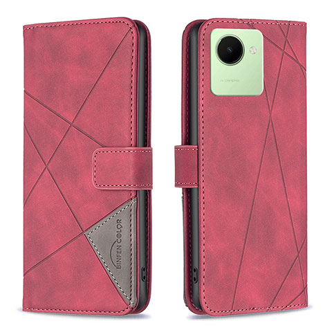 Custodia Portafoglio In Pelle Cover con Supporto B08F per Realme C30 Rosso