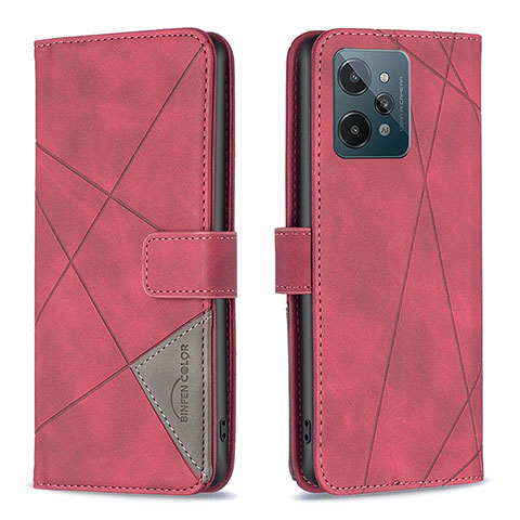 Custodia Portafoglio In Pelle Cover con Supporto B08F per Realme C31 Rosso