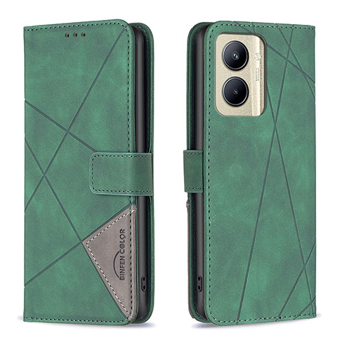 Custodia Portafoglio In Pelle Cover con Supporto B08F per Realme C33 (2023) Verde