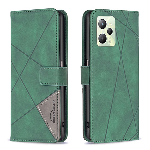 Custodia Portafoglio In Pelle Cover con Supporto B08F per Realme C35 Verde