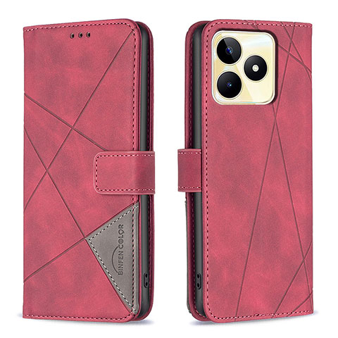 Custodia Portafoglio In Pelle Cover con Supporto B08F per Realme C51 Rosso