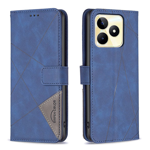 Custodia Portafoglio In Pelle Cover con Supporto B08F per Realme C53 Blu