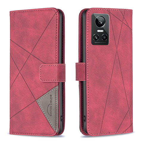 Custodia Portafoglio In Pelle Cover con Supporto B08F per Realme GT Neo3 5G Rosso