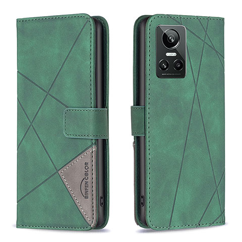 Custodia Portafoglio In Pelle Cover con Supporto B08F per Realme GT Neo3 5G Verde