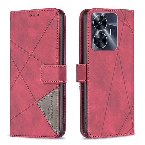 Custodia Portafoglio In Pelle Cover con Supporto B08F per Realme Narzo N55 Rosso