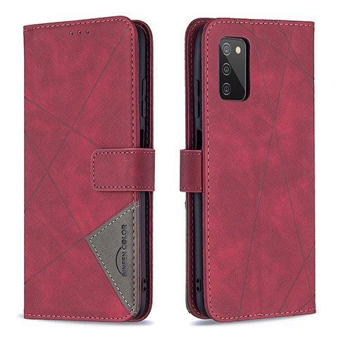 Custodia Portafoglio In Pelle Cover con Supporto B08F per Samsung Galaxy A02s Rosso