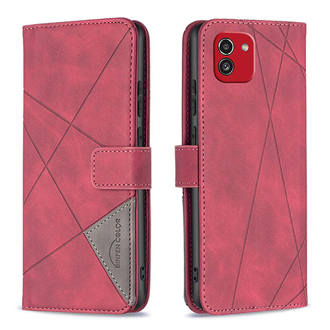 Custodia Portafoglio In Pelle Cover con Supporto B08F per Samsung Galaxy A03 Rosso