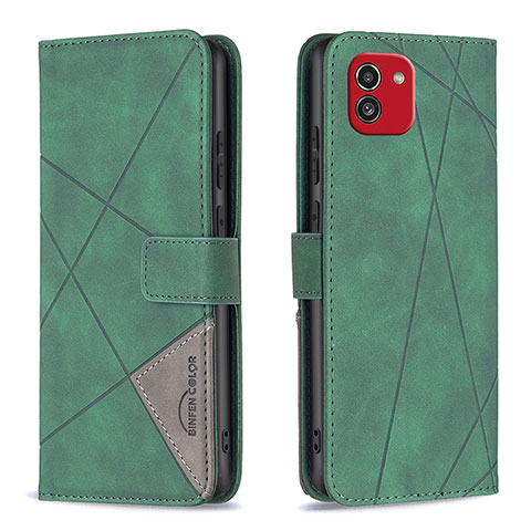 Custodia Portafoglio In Pelle Cover con Supporto B08F per Samsung Galaxy A03 Verde