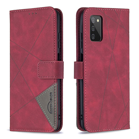 Custodia Portafoglio In Pelle Cover con Supporto B08F per Samsung Galaxy A03s Rosso