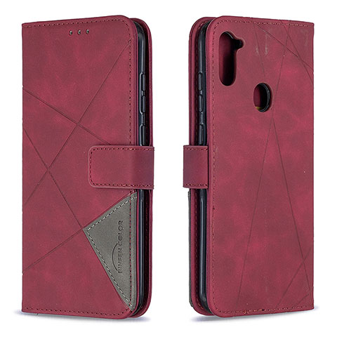 Custodia Portafoglio In Pelle Cover con Supporto B08F per Samsung Galaxy A11 Rosso