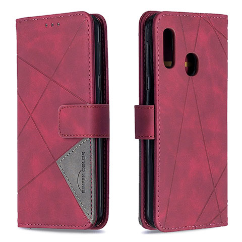 Custodia Portafoglio In Pelle Cover con Supporto B08F per Samsung Galaxy A20e Rosso