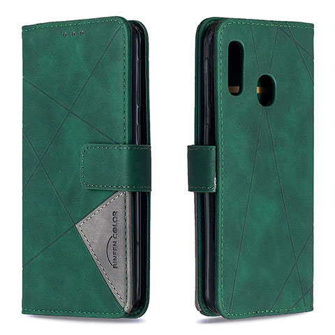 Custodia Portafoglio In Pelle Cover con Supporto B08F per Samsung Galaxy A20e Verde