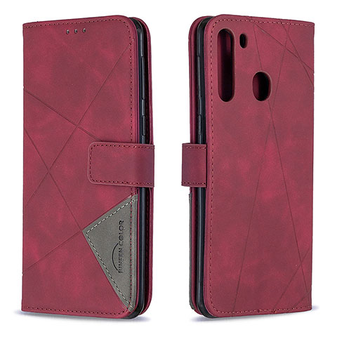 Custodia Portafoglio In Pelle Cover con Supporto B08F per Samsung Galaxy A21 Rosso