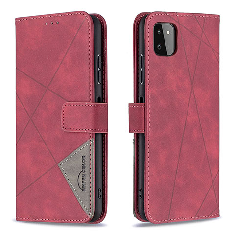 Custodia Portafoglio In Pelle Cover con Supporto B08F per Samsung Galaxy A22s 5G Rosso