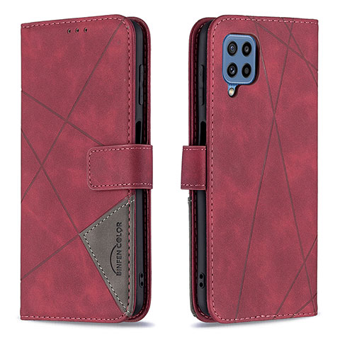 Custodia Portafoglio In Pelle Cover con Supporto B08F per Samsung Galaxy M32 4G Rosso