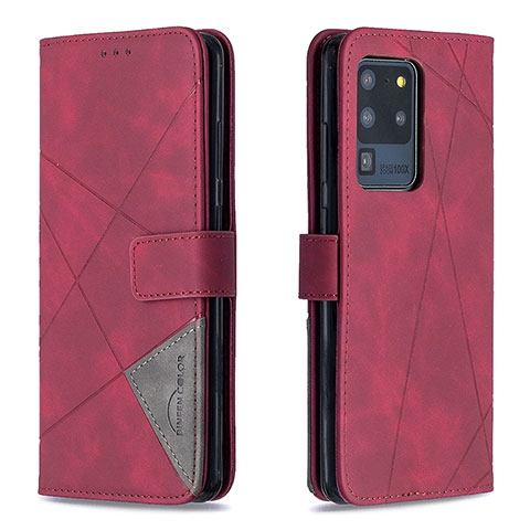 Custodia Portafoglio In Pelle Cover con Supporto B08F per Samsung Galaxy S20 Ultra 5G Rosso