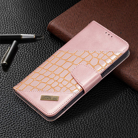 Custodia Portafoglio In Pelle Cover con Supporto B08F per Samsung Galaxy S21 FE 5G Rosa