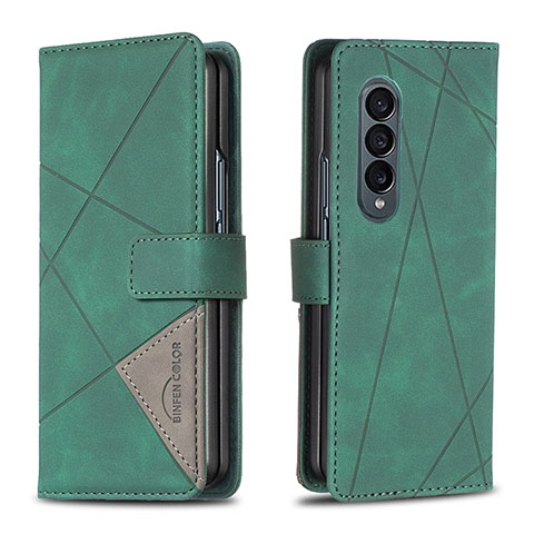 Custodia Portafoglio In Pelle Cover con Supporto B08F per Samsung Galaxy Z Fold3 5G Verde