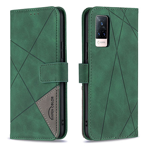 Custodia Portafoglio In Pelle Cover con Supporto B08F per Vivo V21 5G Verde