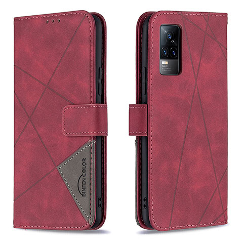 Custodia Portafoglio In Pelle Cover con Supporto B08F per Vivo V21e 4G Rosso