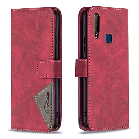 Custodia Portafoglio In Pelle Cover con Supporto B08F per Vivo Y11 Rosso