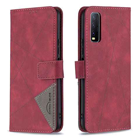 Custodia Portafoglio In Pelle Cover con Supporto B08F per Vivo Y12s (2021) Rosso