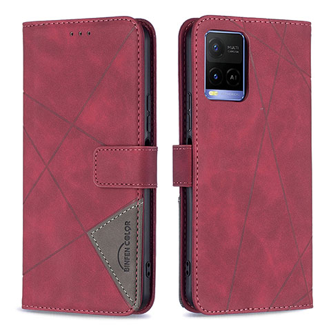 Custodia Portafoglio In Pelle Cover con Supporto B08F per Vivo Y32 4G Rosso