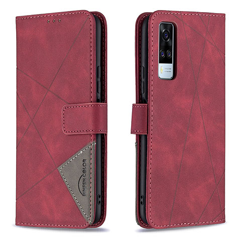 Custodia Portafoglio In Pelle Cover con Supporto B08F per Vivo Y51A Rosso