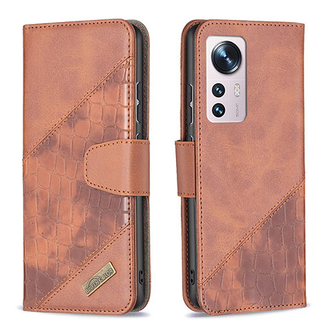 Custodia Portafoglio In Pelle Cover con Supporto B08F per Xiaomi Mi 12X 5G Marrone