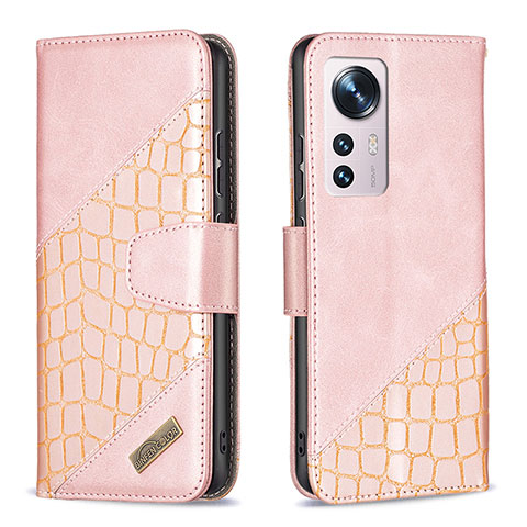 Custodia Portafoglio In Pelle Cover con Supporto B08F per Xiaomi Mi 12X 5G Rosa