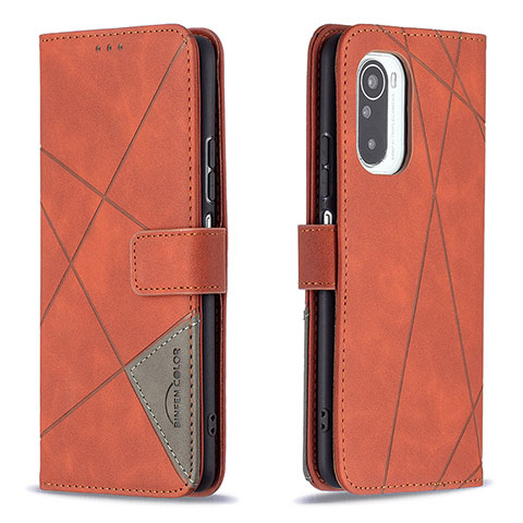 Custodia Portafoglio In Pelle Cover con Supporto B08F per Xiaomi Poco F3 5G Arancione