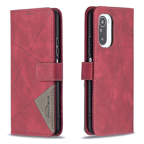 Custodia Portafoglio In Pelle Cover con Supporto B08F per Xiaomi Poco F3 5G Rosso
