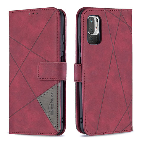 Custodia Portafoglio In Pelle Cover con Supporto B08F per Xiaomi POCO M3 Pro 5G Rosso