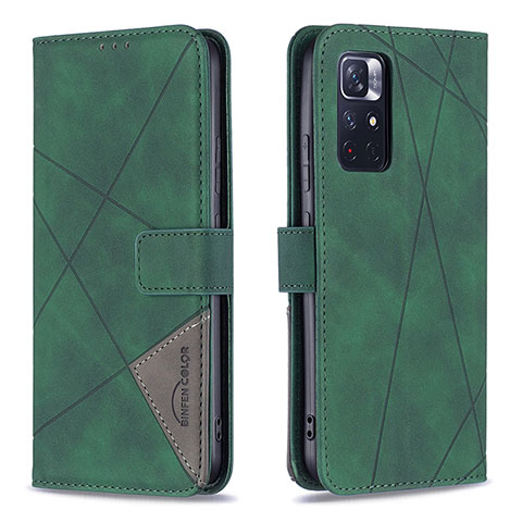 Custodia Portafoglio In Pelle Cover con Supporto B08F per Xiaomi Poco M4 Pro 5G Verde