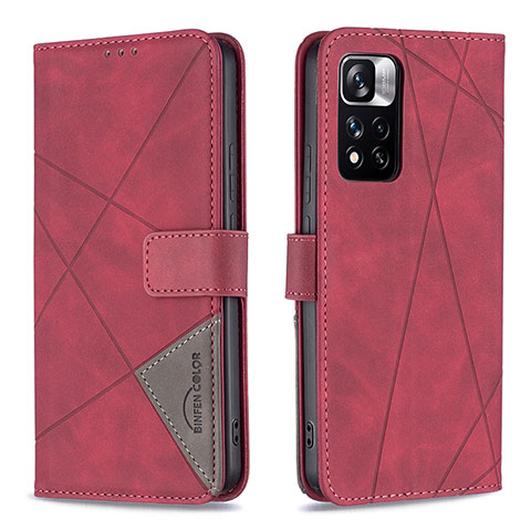 Custodia Portafoglio In Pelle Cover con Supporto B08F per Xiaomi Poco X4 NFC Rosso