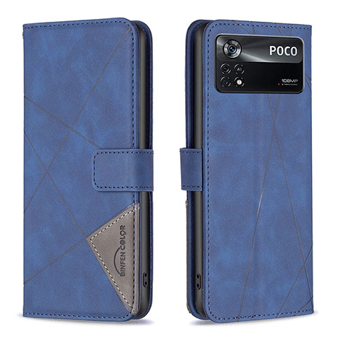 Custodia Portafoglio In Pelle Cover con Supporto B08F per Xiaomi Poco X4 Pro 5G Blu
