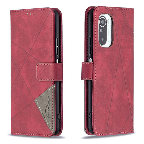 Custodia Portafoglio In Pelle Cover con Supporto B08F per Xiaomi Redmi K40 Pro 5G Rosso