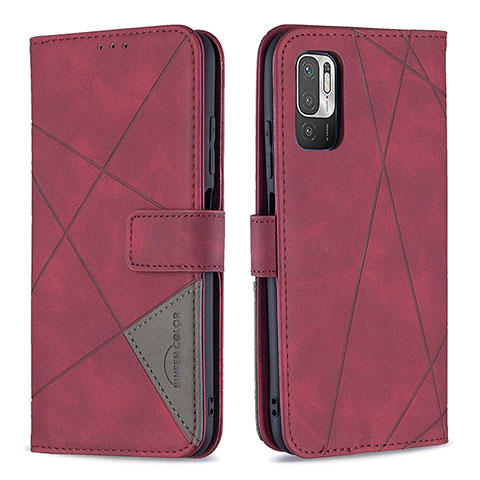 Custodia Portafoglio In Pelle Cover con Supporto B08F per Xiaomi Redmi Note 10 5G Rosso
