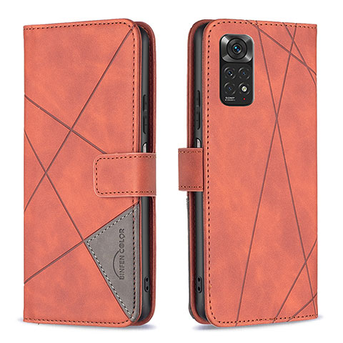 Custodia Portafoglio In Pelle Cover con Supporto B08F per Xiaomi Redmi Note 11 4G (2022) Arancione