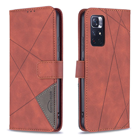 Custodia Portafoglio In Pelle Cover con Supporto B08F per Xiaomi Redmi Note 11 5G Arancione