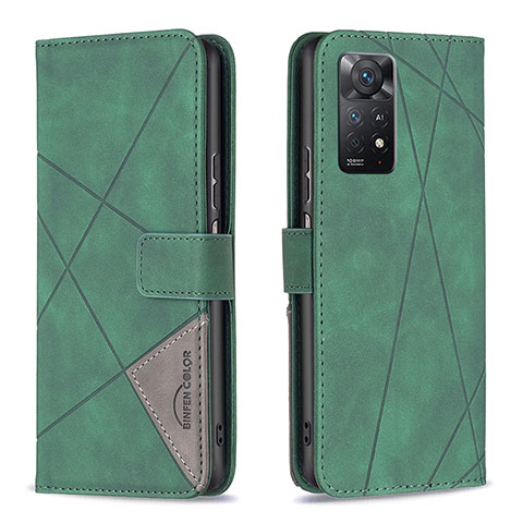 Custodia Portafoglio In Pelle Cover con Supporto B08F per Xiaomi Redmi Note 11 Pro 4G Verde