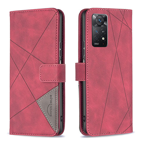 Custodia Portafoglio In Pelle Cover con Supporto B08F per Xiaomi Redmi Note 11 Pro 5G Rosso