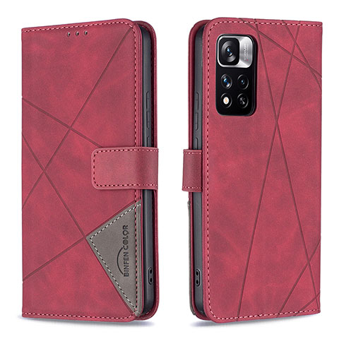 Custodia Portafoglio In Pelle Cover con Supporto B08F per Xiaomi Redmi Note 11 Pro+ Plus 5G Rosso