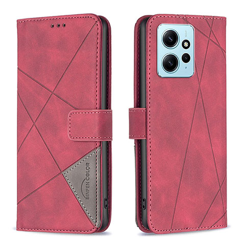 Custodia Portafoglio In Pelle Cover con Supporto B08F per Xiaomi Redmi Note 12 4G Rosso