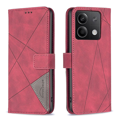 Custodia Portafoglio In Pelle Cover con Supporto B08F per Xiaomi Redmi Note 13 5G Rosso